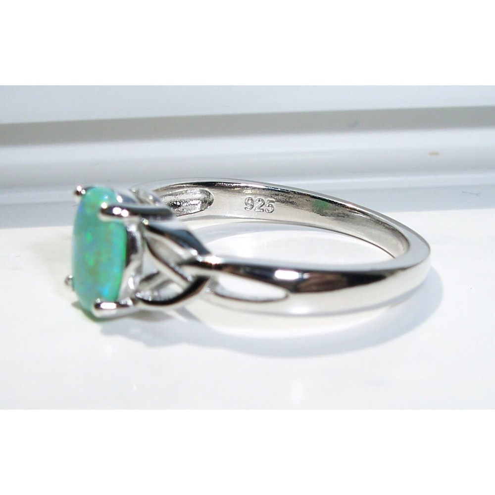 925 STERLING SILVER Lab Created Green Fire Opal Ring - Picture 12 of 16